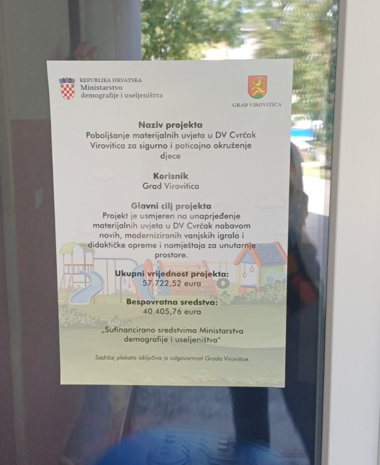 Grad Virovitica uspješno završio projekt unaprjeđenja materijalnih uvjeta u DV Cvrčak - galerija 12 Grad Virovitica uspješno završio projekt unaprjeđenja materijalnih uvjeta u DV Cvrčak